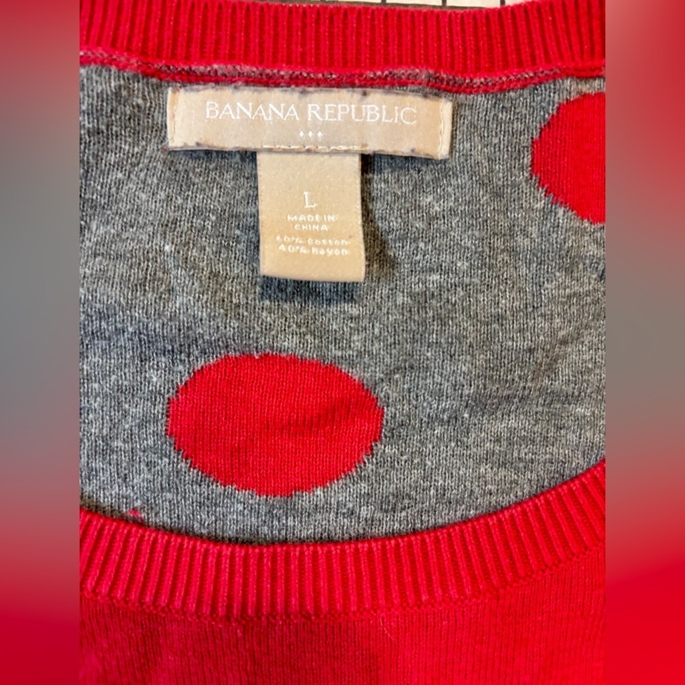 Banana Republic Women’s Size Large Red/Grey Polka Dot Sweater - Picture 2 of 5